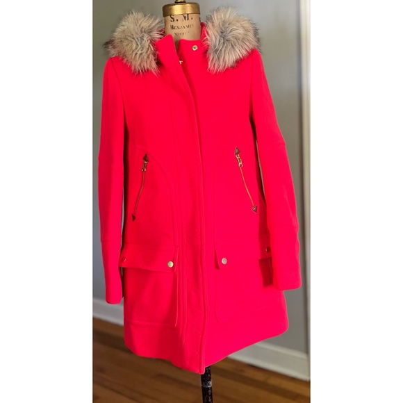 J. Crew Stadium Cloth by Nello Gori Red Wool Parka Coat 4 - Picture 1 of 16